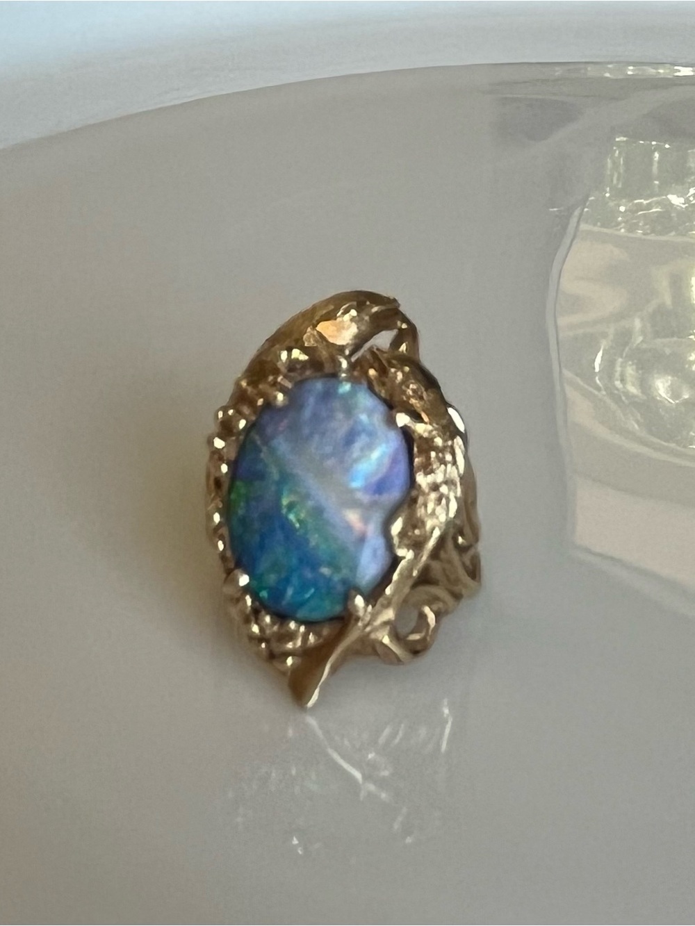 14k Gold Opal Doublet Fish Ring - Picture 6 of 14